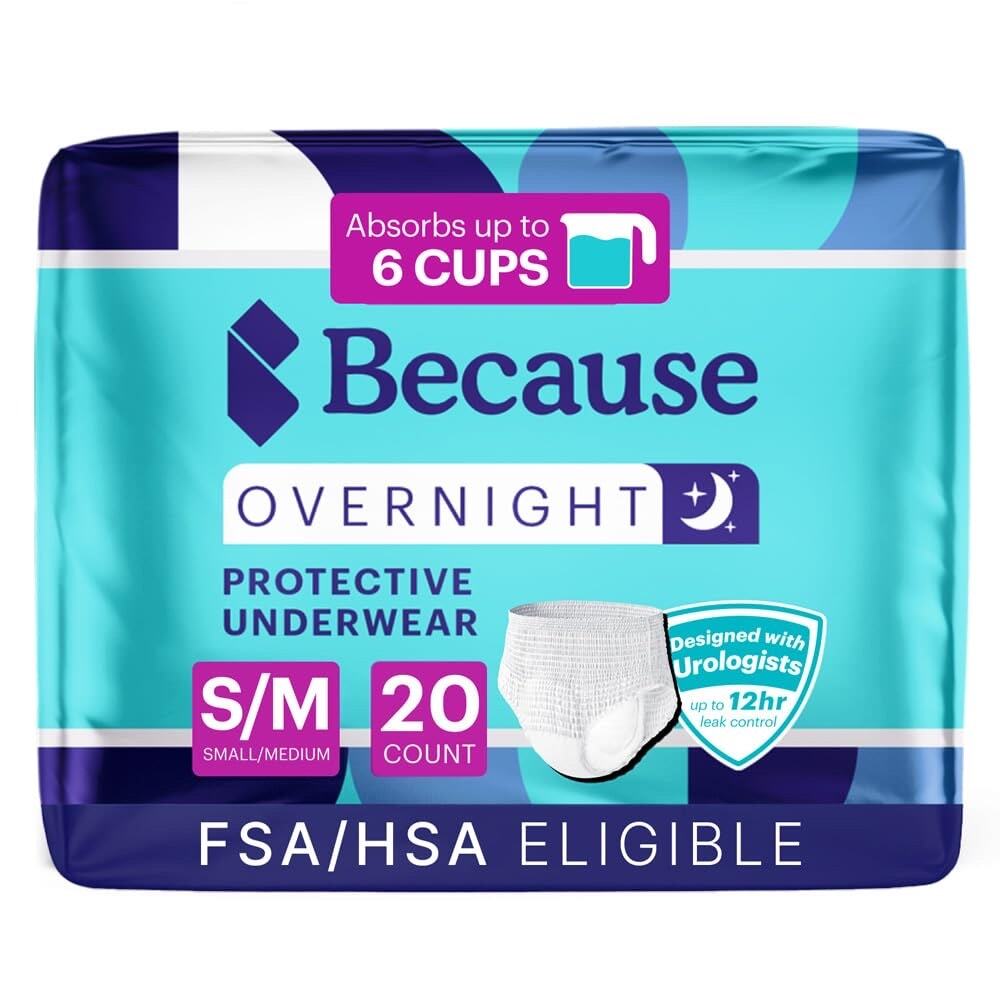 Because Overnight Pull Ups Adult Disposable Underwear Briefs White S/M 20 Count